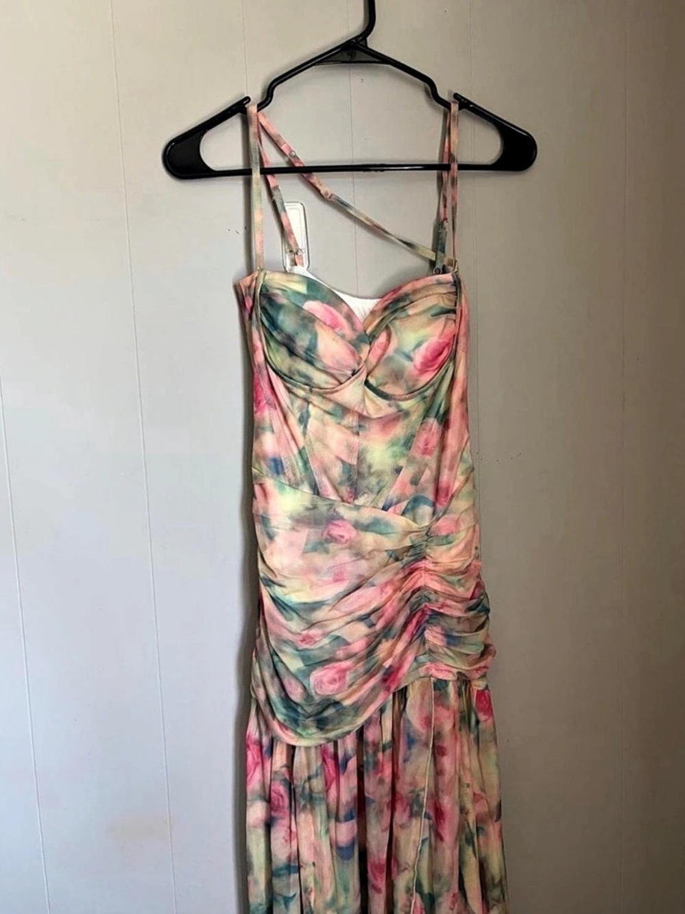 Commense  Floral Ruched Maxi Dress in Pink & Green Size XS NWT